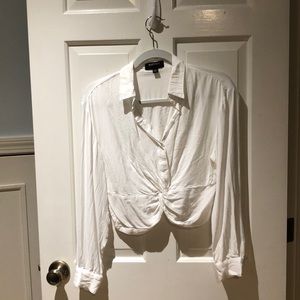 White cropped button down